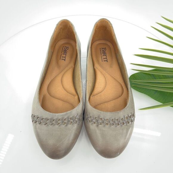Born Madeleine Ballet Flats Women's Size 8 Gray Leather Braided Shoes Comfy - Picture 1 of 15